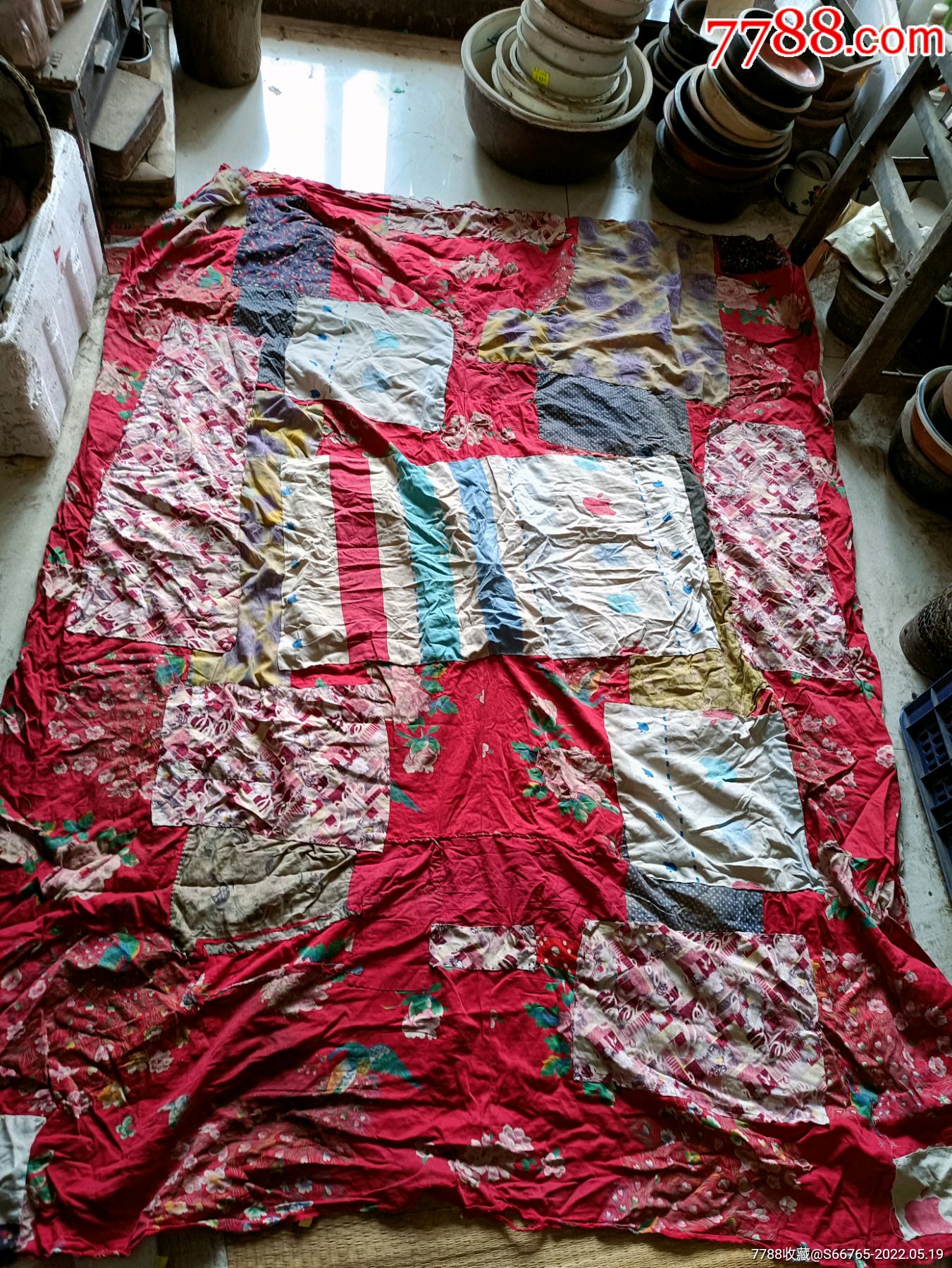 怀旧老手工补丁拼接百家棉布被面