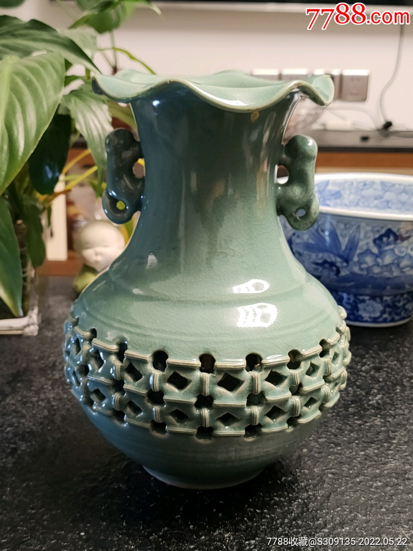 大开门高丽青瓷镂空仙鹤纹大花瓶温文尔雅值得收藏