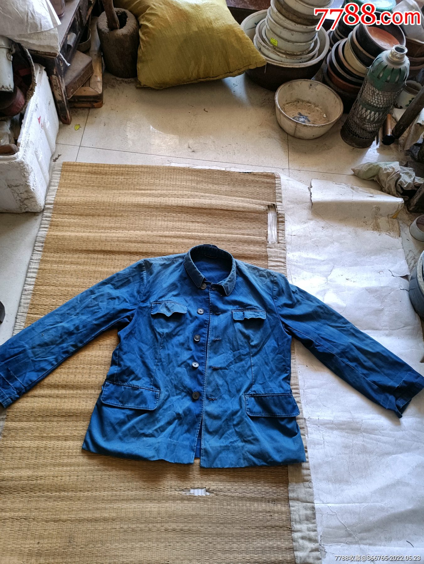 怀旧老蓝布落色中山装