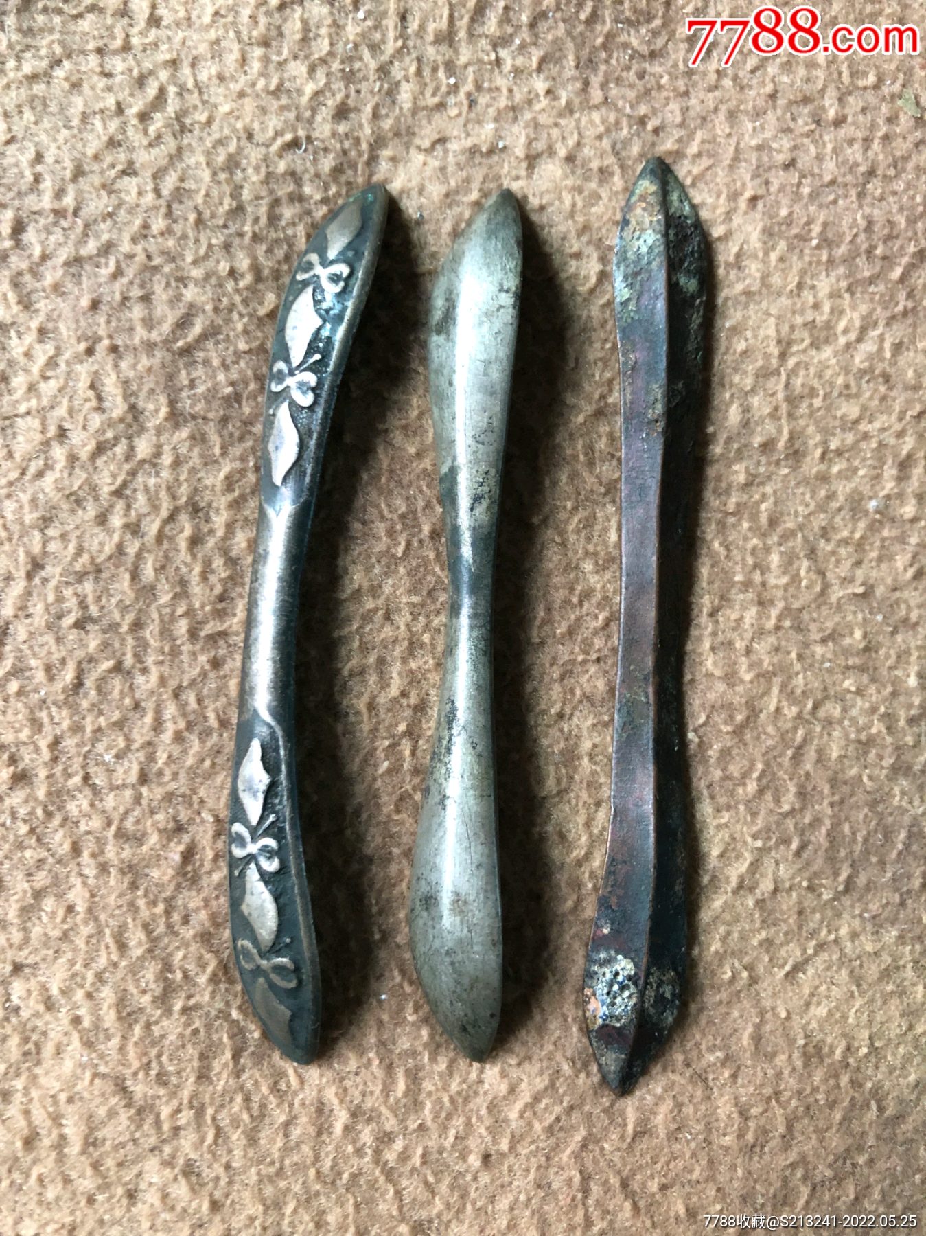 清代老银双尖发簪3支