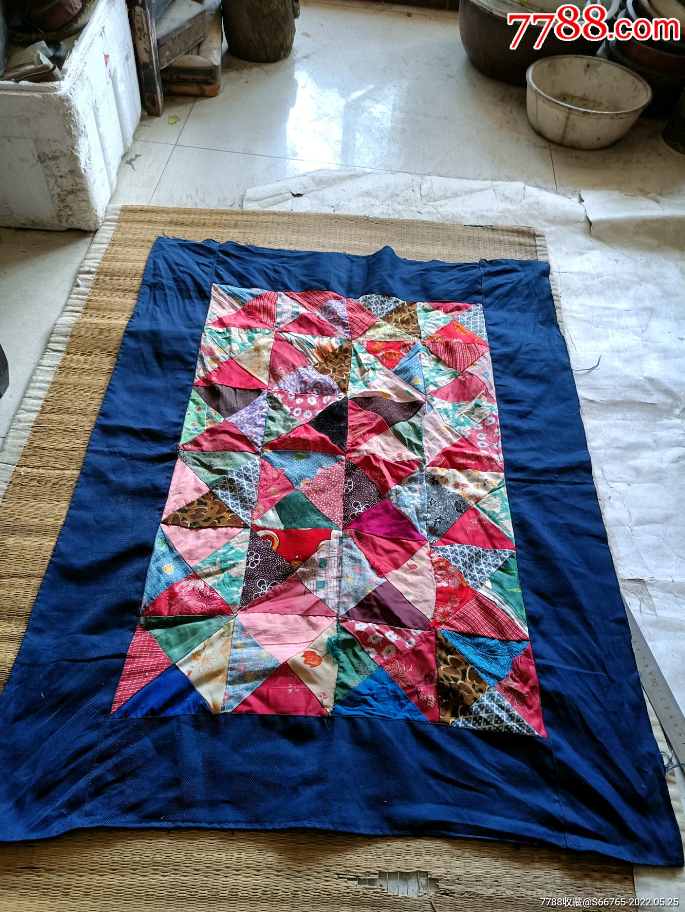 怀旧老手工补丁拼接格子布桌布