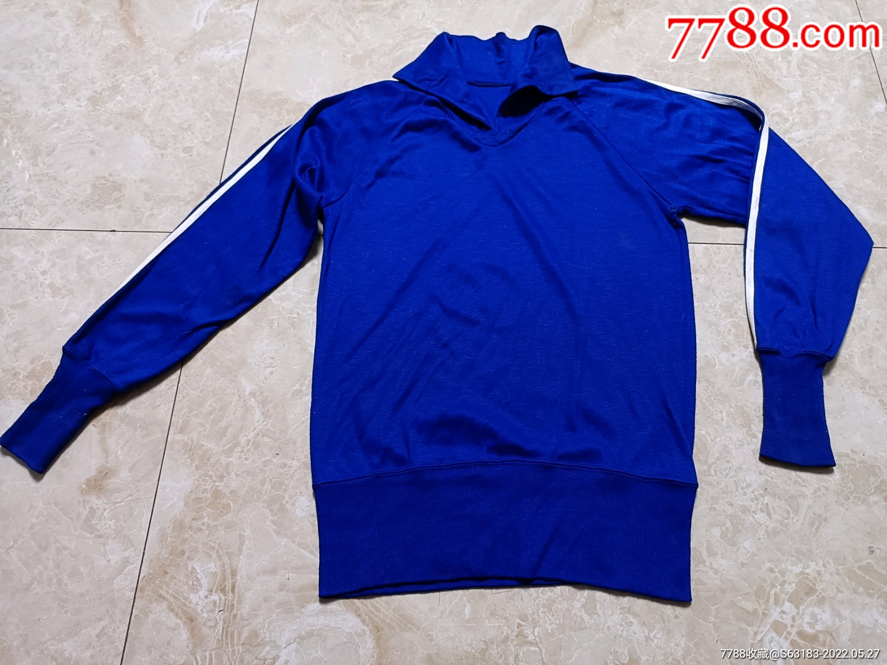 服>七十年代蓝色白条运动衫(一代学生的回忆)_价格8元【淘古宝斋】