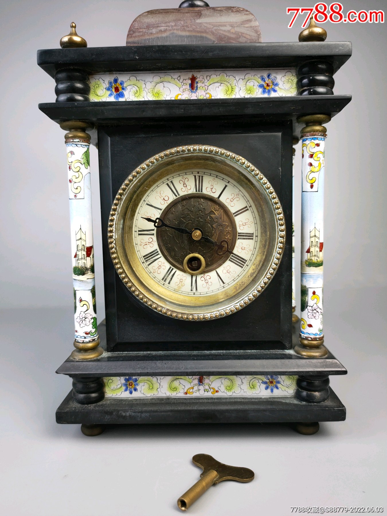 80年代左右精美画珐琅彩座钟