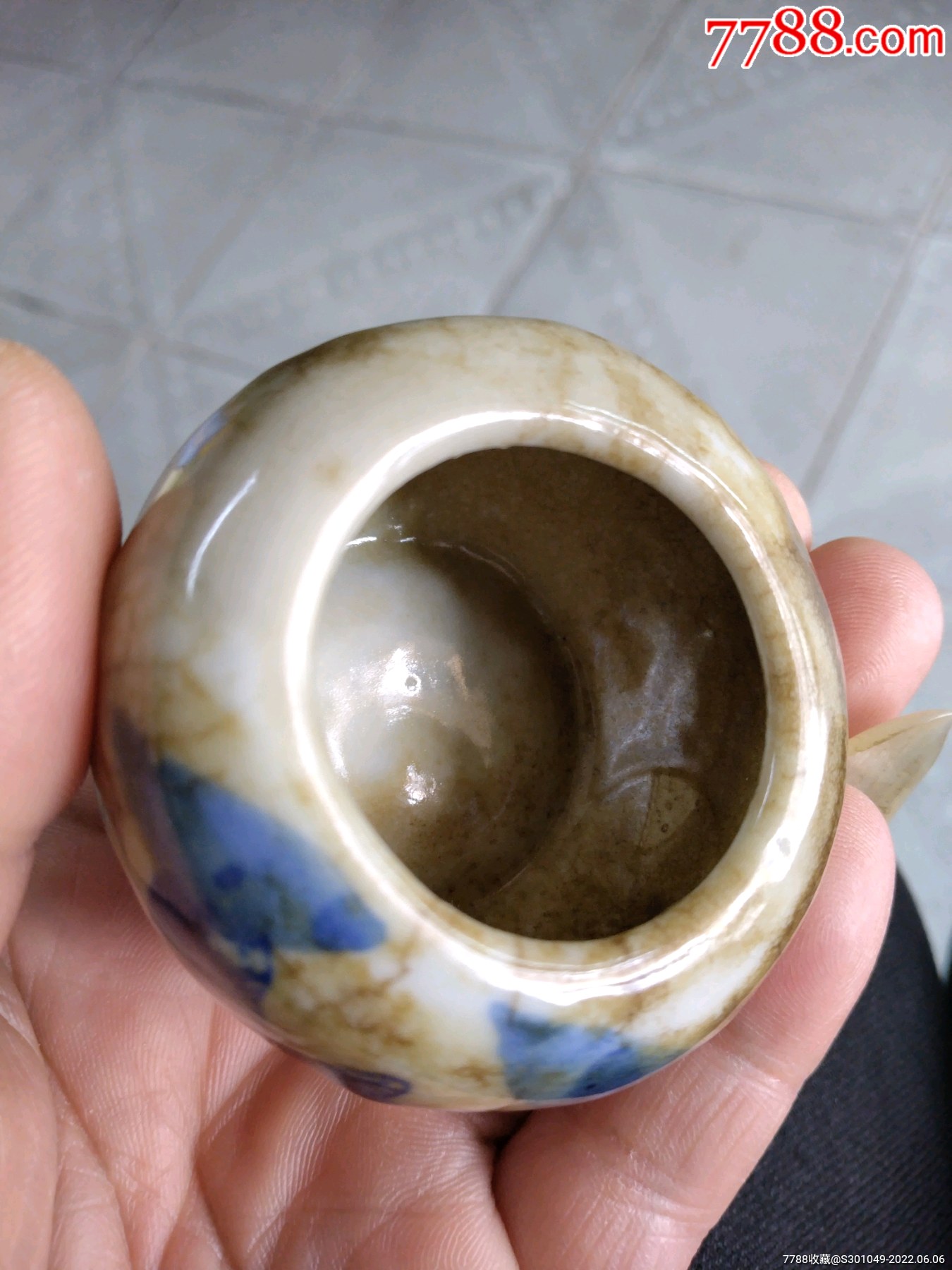 晚清哥釉青花水盂全品