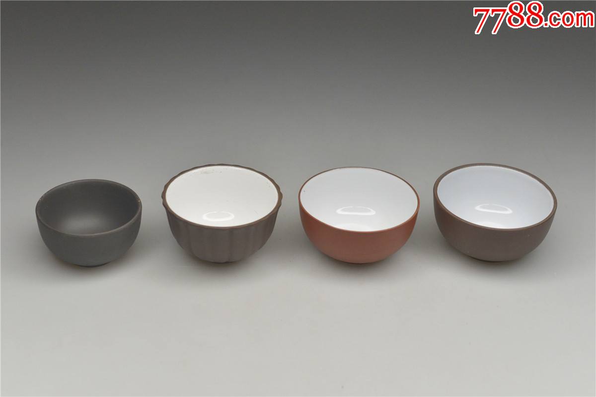 80年代紫砂功夫茶杯紫砂杯子小杯子茶道茶具宜兴品茗杯茶碗四只_价格