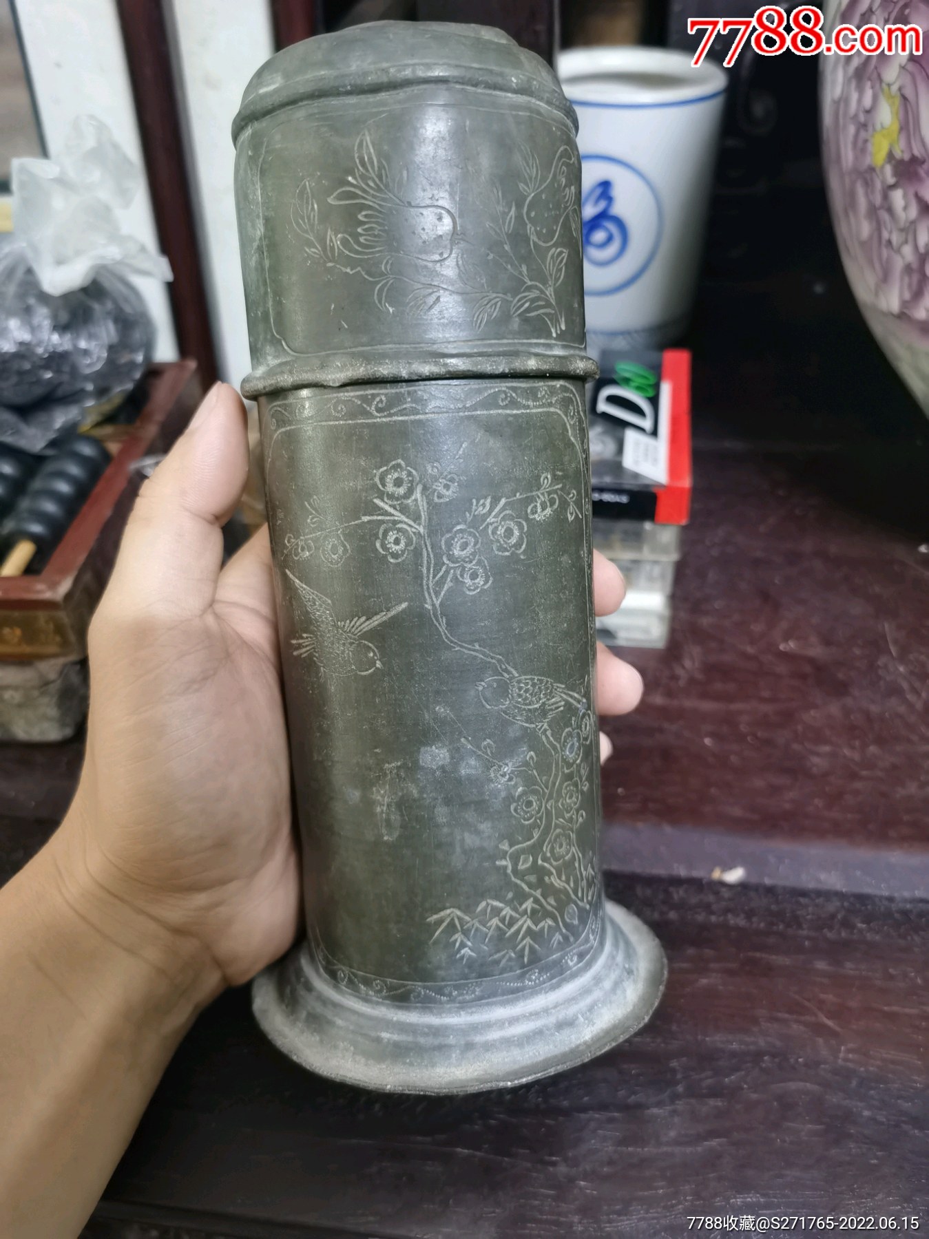 清代老锡罐深筒茶叶罐