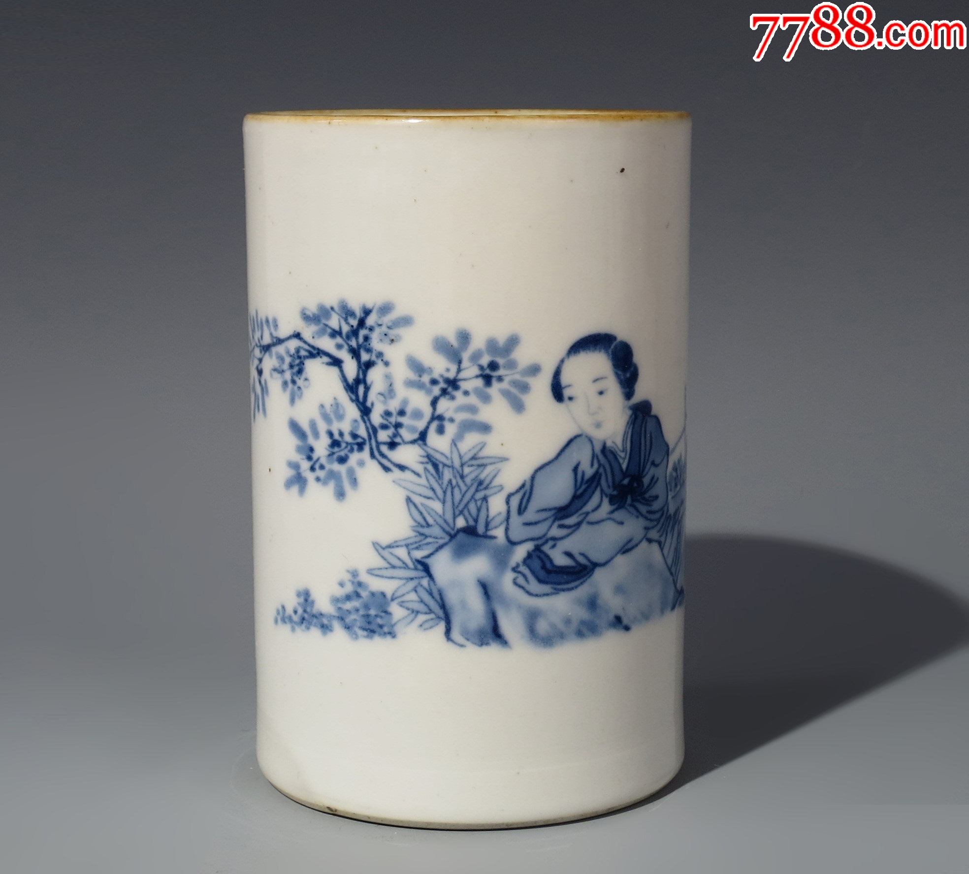 青花侍女人物笔筒:细路-价格:228元-au30494194-青花瓷 -加价-7788