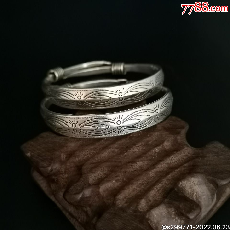 银镯子一对民族风镯子民国纯手工苗银雕花实心手镯_价格128元【全部