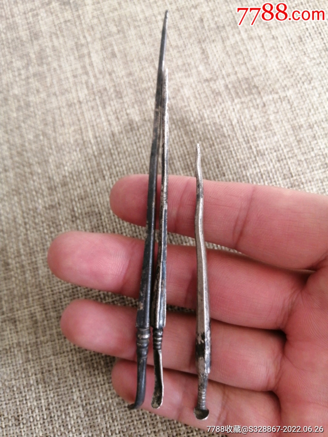 明代银挖耳勺三个一起-其他银器-7788菊花石