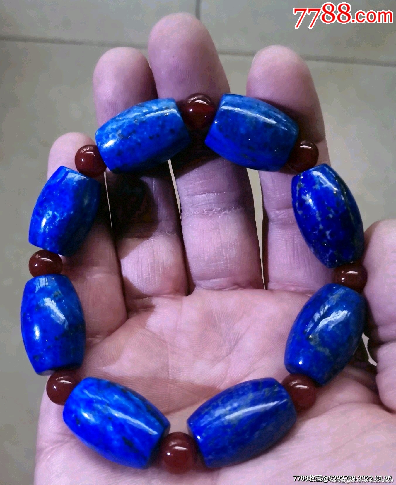 【超低价起放漏惠拍】阿富汗天然青金石男士桶珠手串一条,佛家七宝