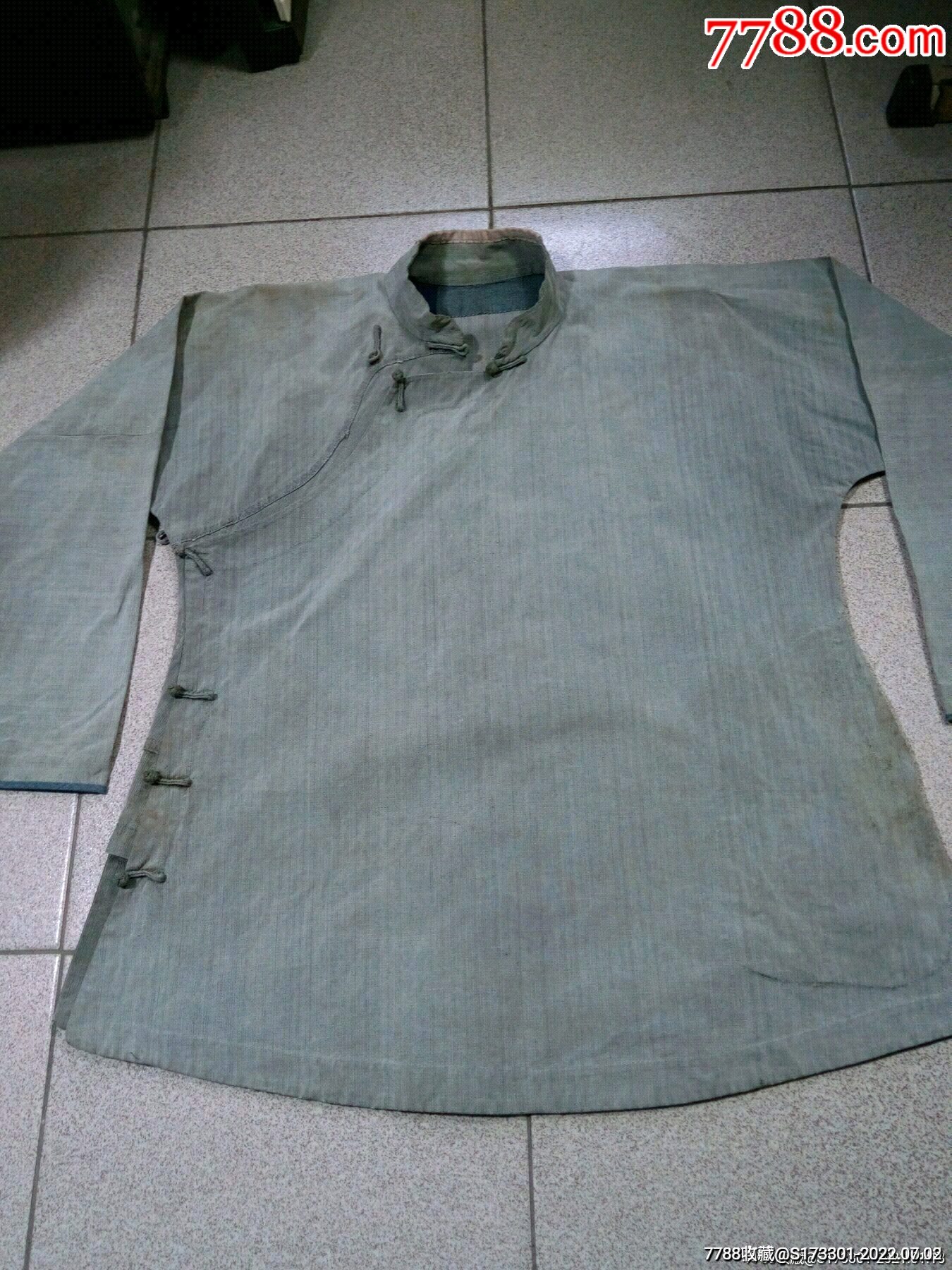 民国偏襟棉布上衣马褂补丁褪色