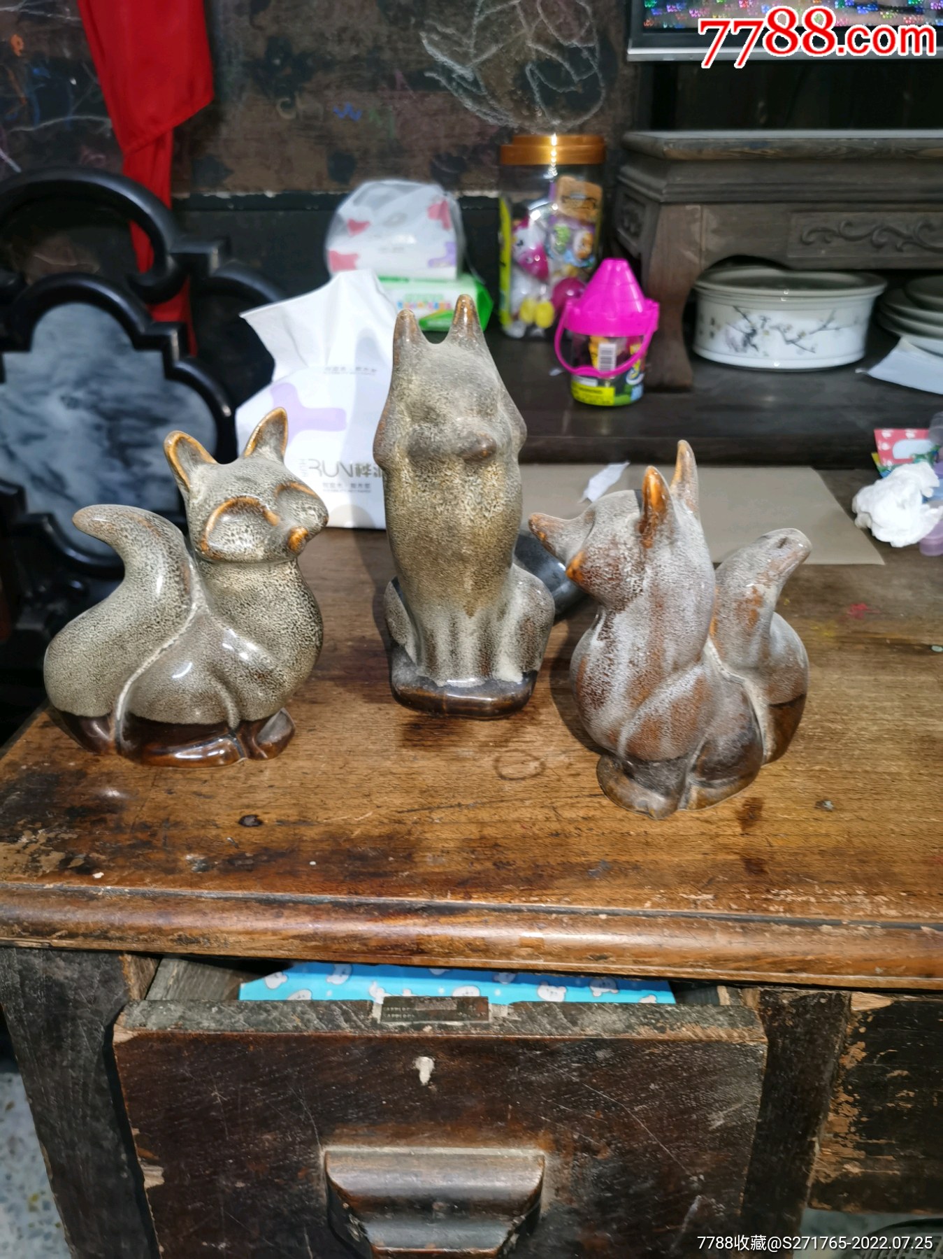 文革老美陶瓷塑狐狸三个_价格1元_第1张