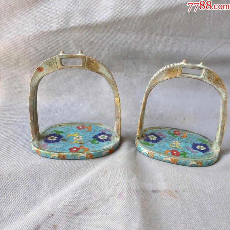 老景泰蓝马蹬一付景泰蓝鎏金马蹬老马具马蹬鎏金-价格:1800元-au