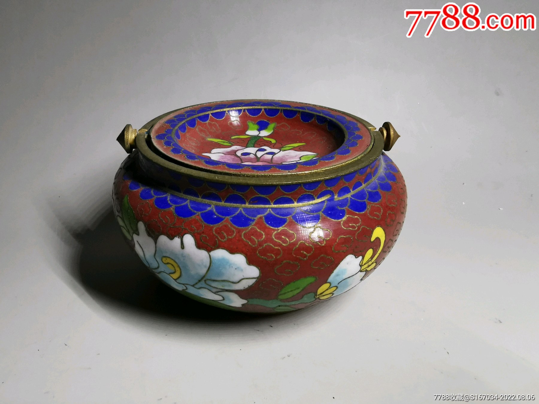 创汇期厚铜胎掐丝珐琅烟灰缸高5厘米口径7厘米c66