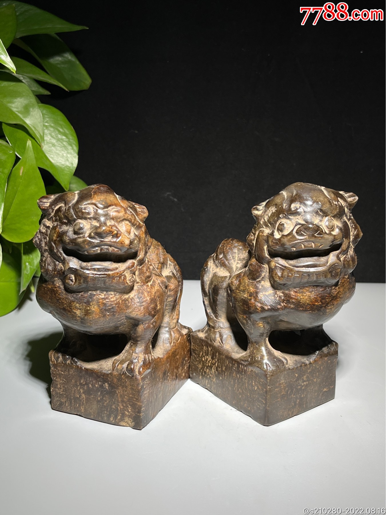 案头石狮子一对造型霸气石质坚硬皮壳老辣摆放美观