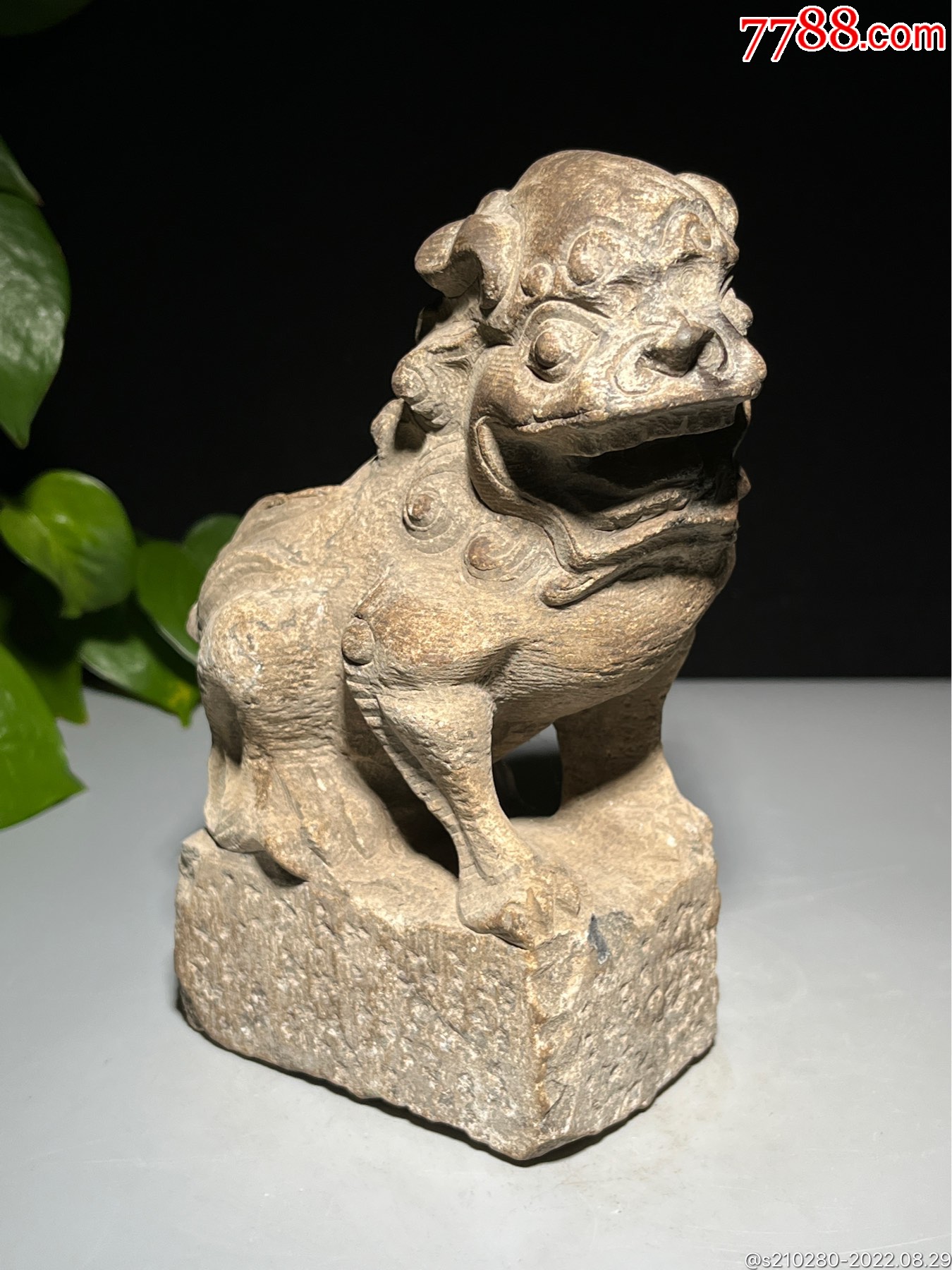 沧桑案头石狮子造型霸气雕刻精致摆放美观