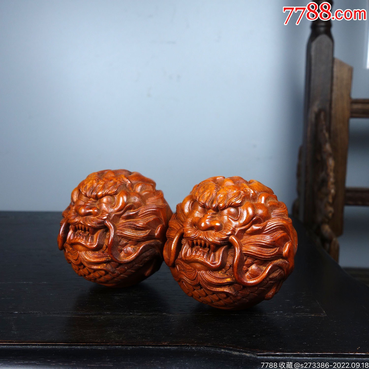 旧藏黄杨木手把件双龙手球尺寸:长4cm宽4cm高4cm重量:8_小苏玉器