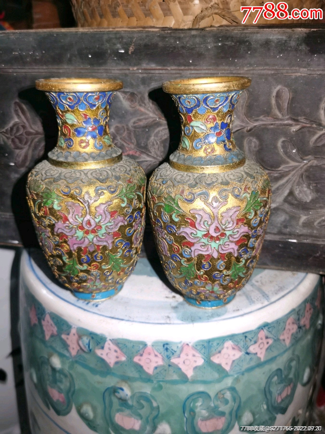 老景泰蓝掐丝珐琅花瓶一对_价格1元_第1张