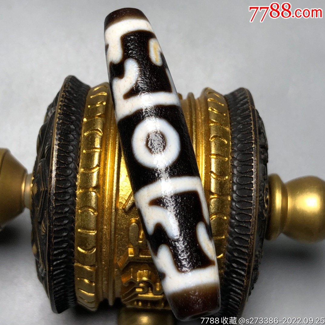 藏区回流老料高油包浆【莲师法器三眼天珠】尺寸:57*12毫米重量1_价格