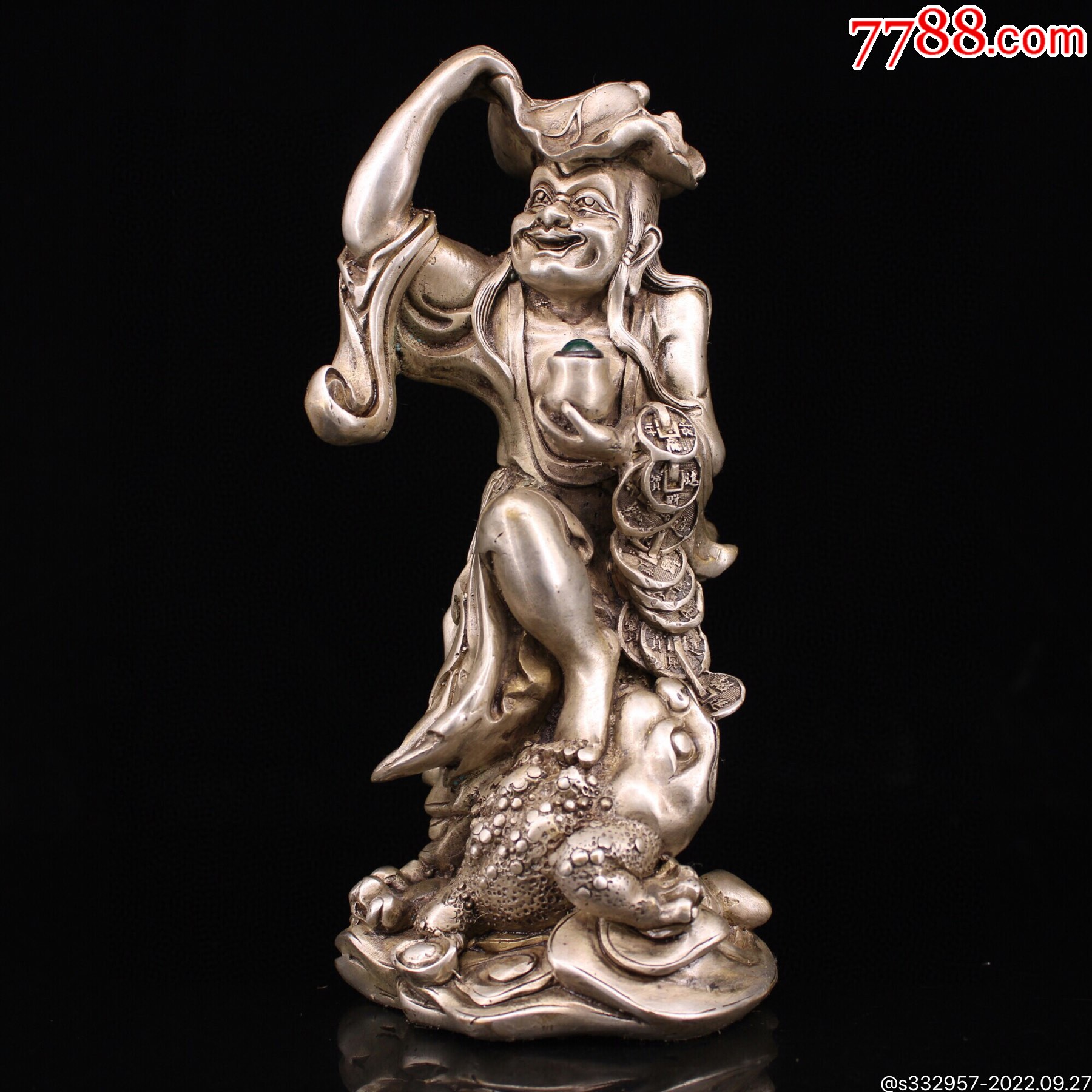 纯铜全铜纯手工打造刘海戏金蟾-铜像/铜佛像-7788宣纸