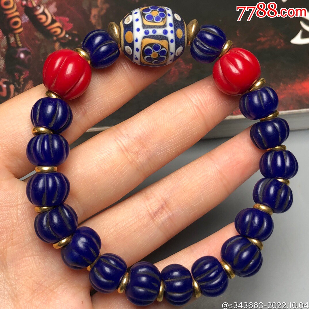 老琉璃瓜珠配手工雕刻青花琉璃手链尺寸约:蓝瓜珠11*8毫米青花_价格