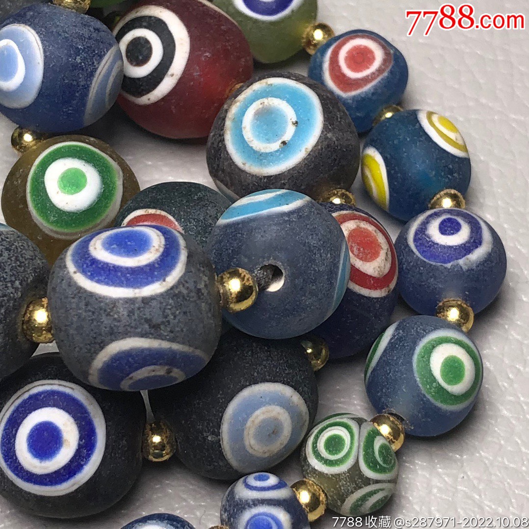 回流老琉璃蜻蜓眼佛珠项链尺寸约:最大9毫米最小16