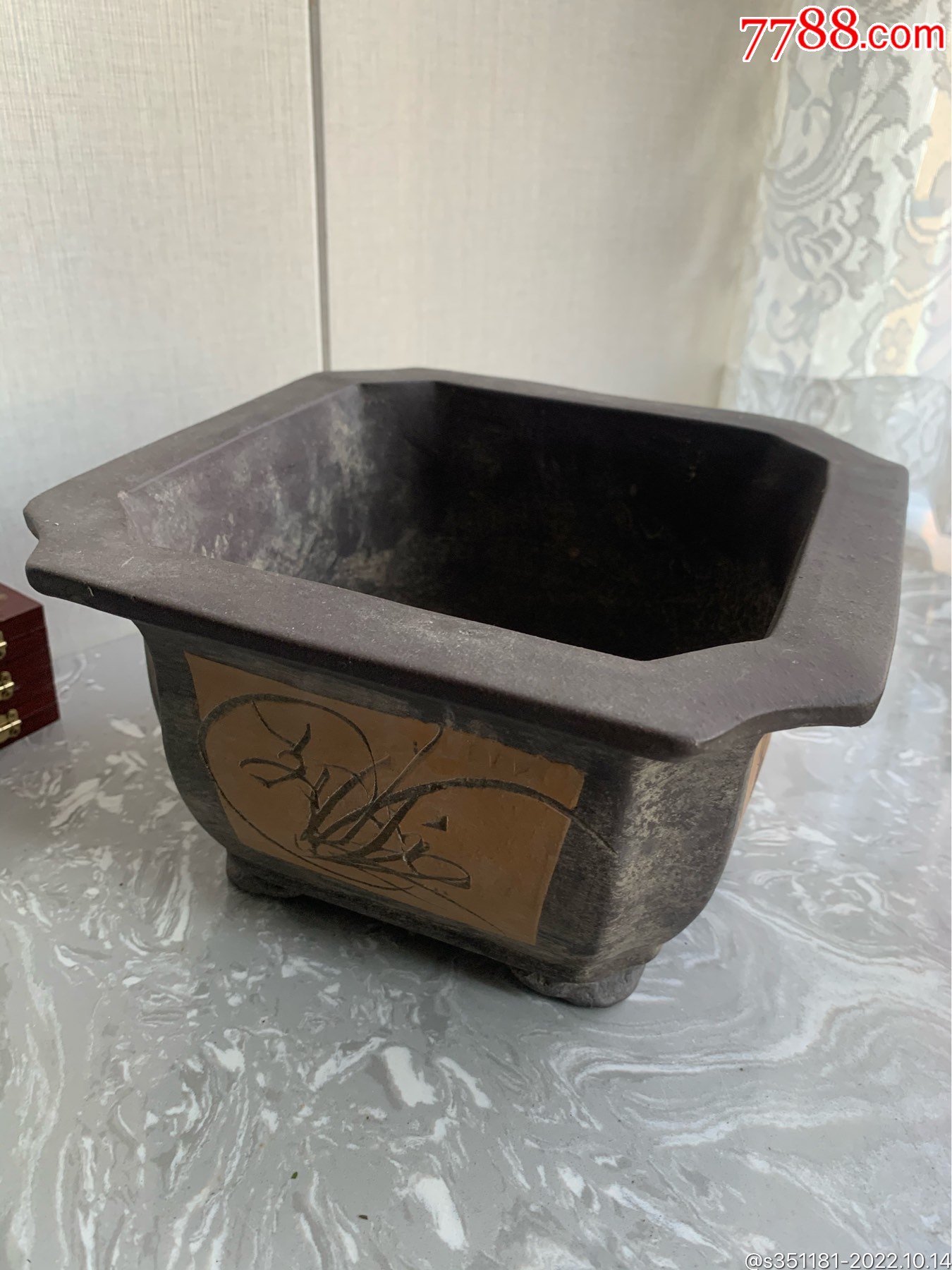 全品一个老紫砂花盆四面带工又大又重收藏的来_价格1元_第1张