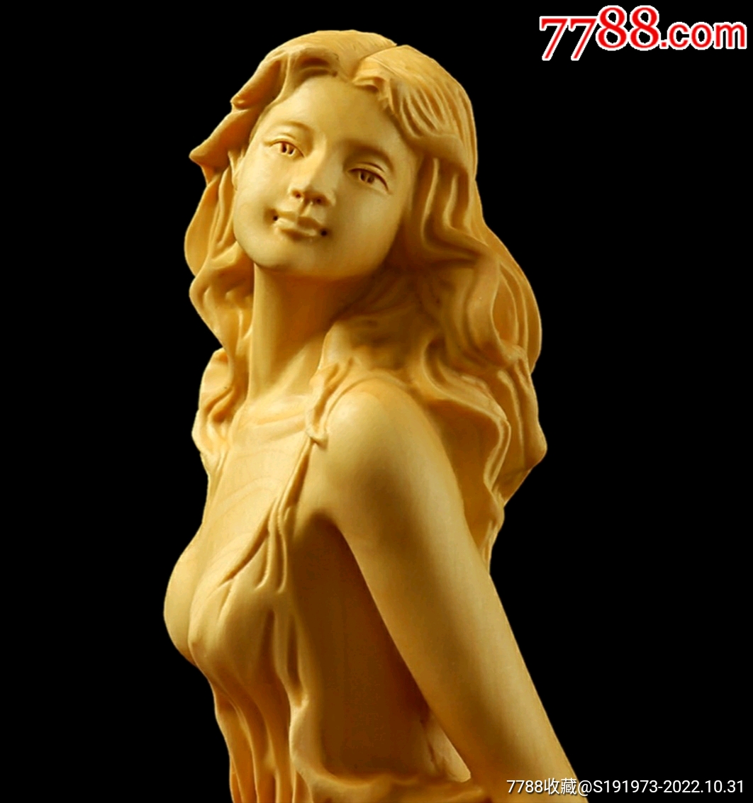 《东方女神》黄杨木雕刻家居饰品人物美女客厅酒柜书房摆件实木手把件