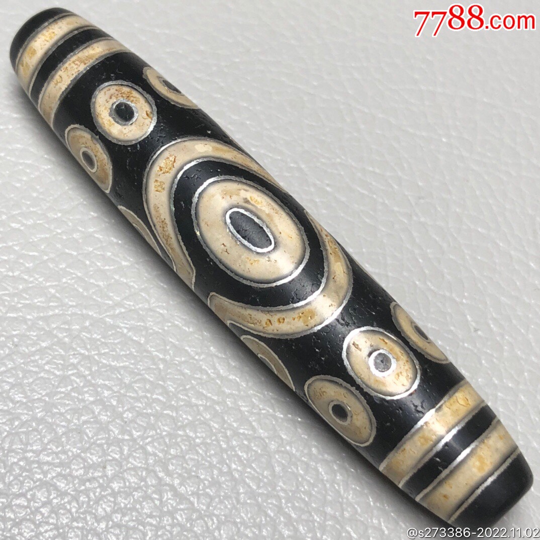 藏区回流老料镶嵌银丝【十五眼天珠】尺寸:78*15毫米重量31.