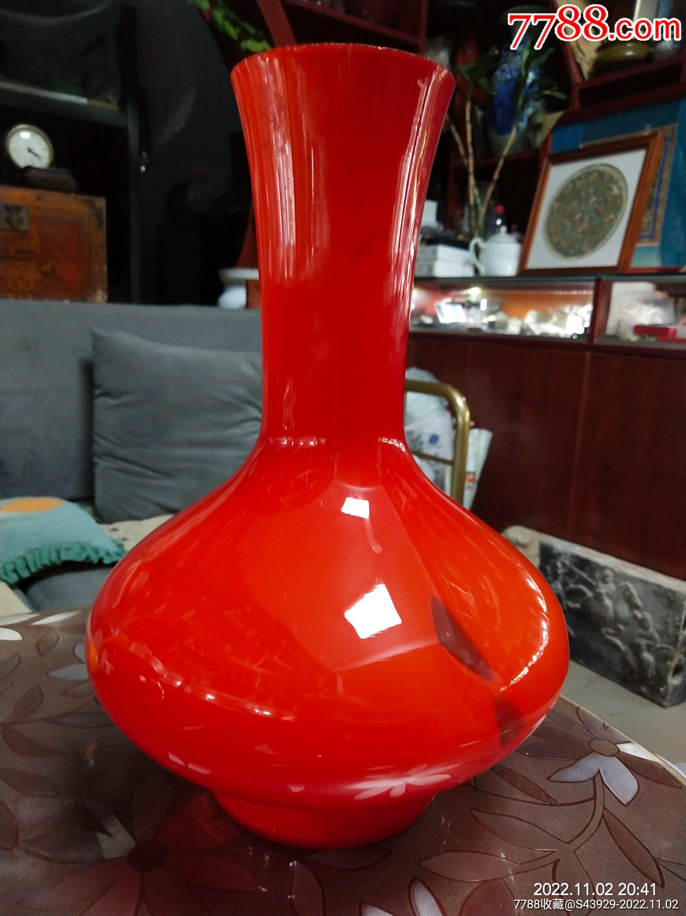 上世纪70年代略带洋红色彩w玻璃琉璃大花瓶