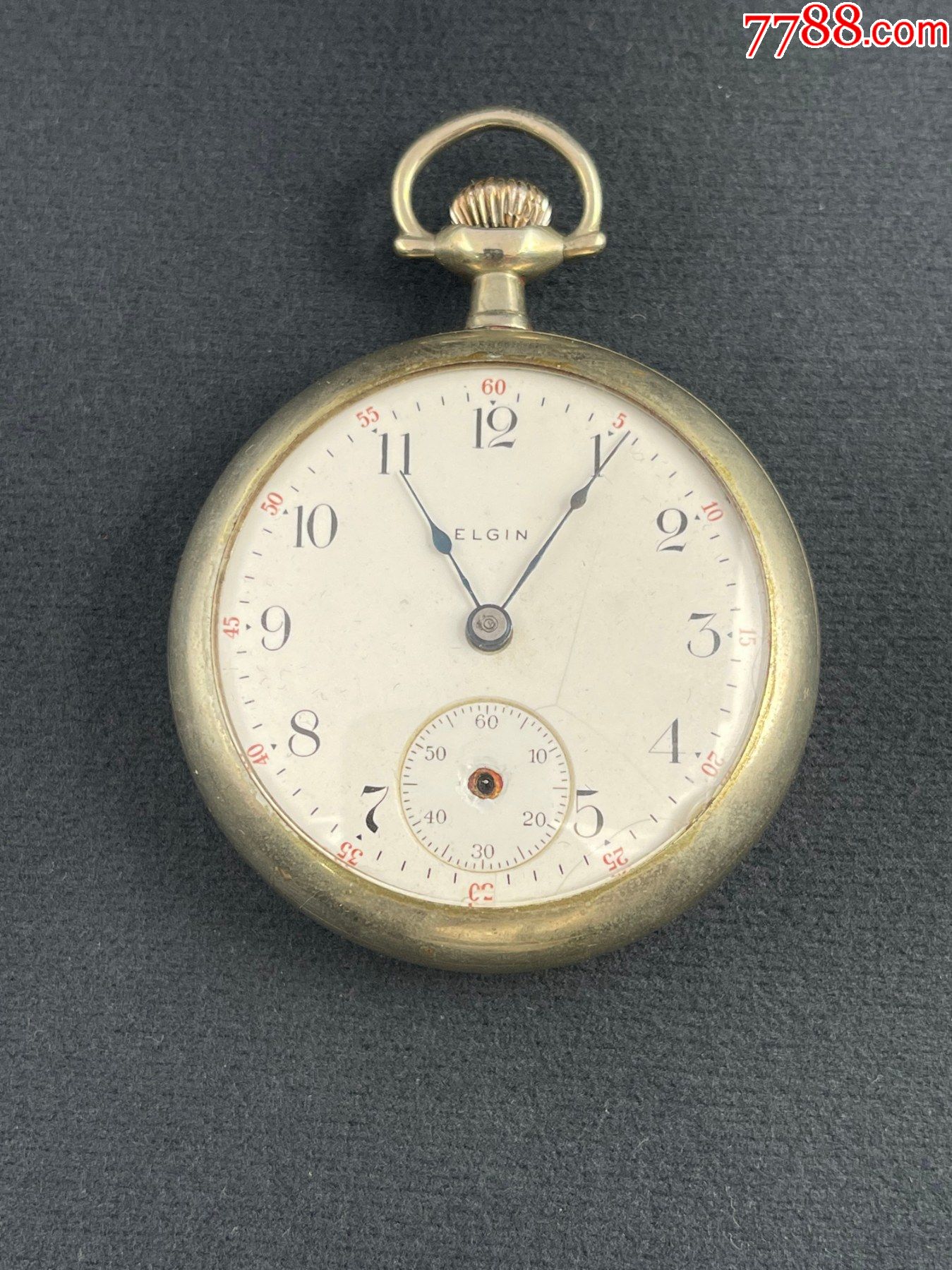 埃尔金朝天摆古董老怀表直径54mm摆坏发条断不走时白铜外壳