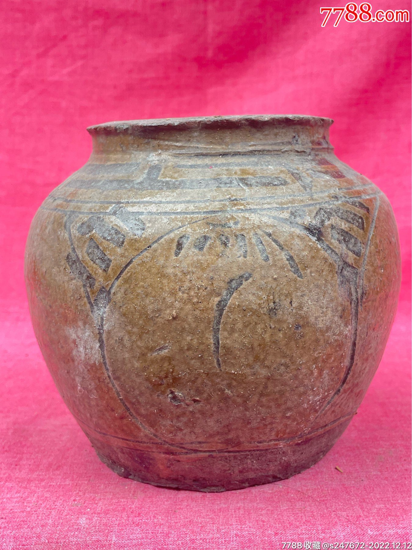 7788人民币收藏>首页>拍卖>红陶>老刻画陶罐,红陶【爱博杂货铺】1350