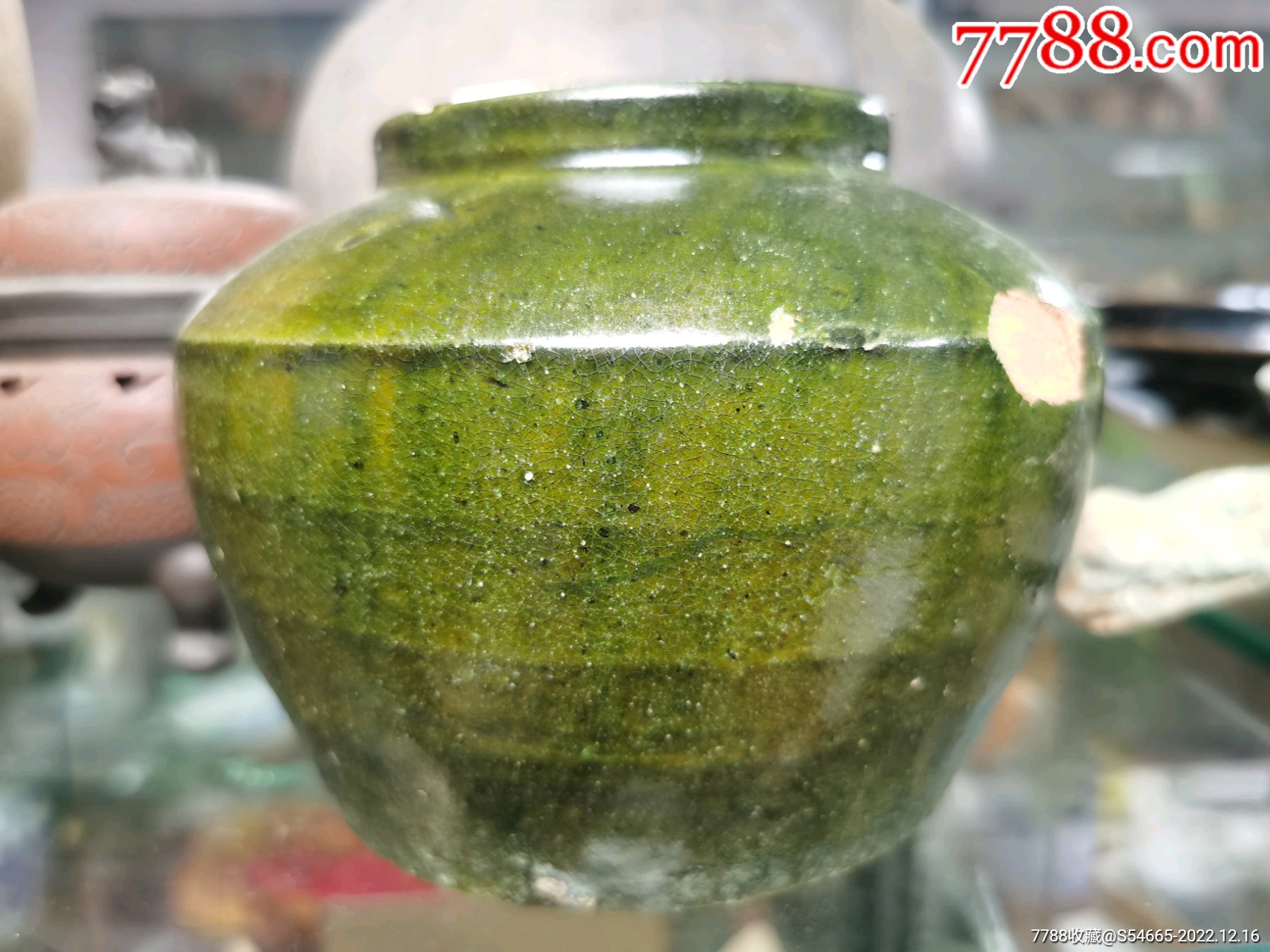 陶器>保真拍品:战国红陶绿釉狗头罐_价格500元【南宁杂货铺】滚动鼠标