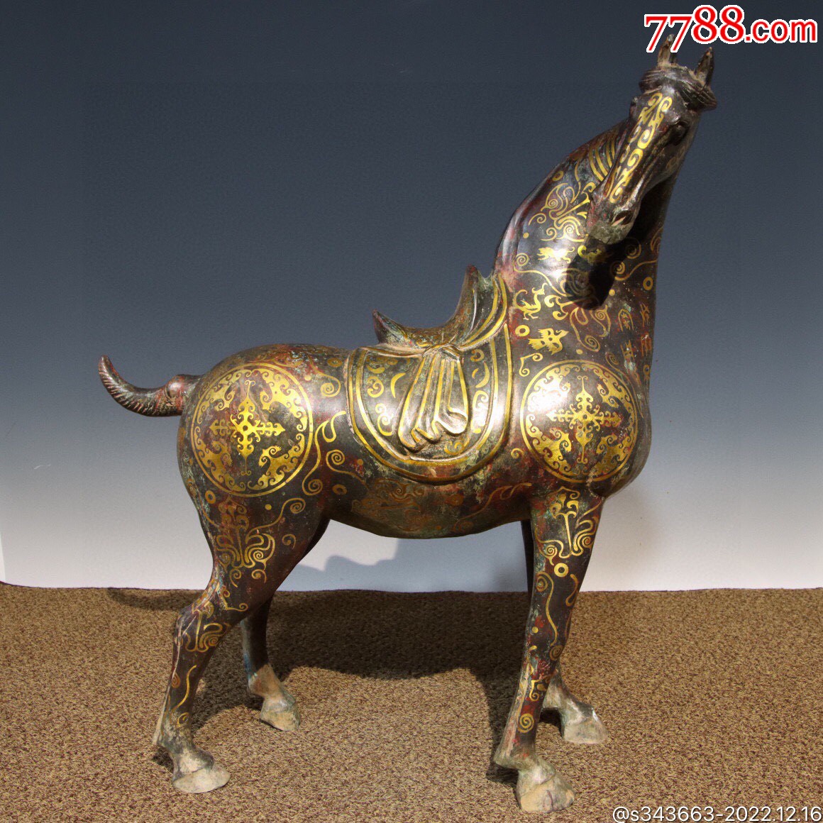 青铜错金铭文鞍马长42cm宽18cm高49cm重146斤