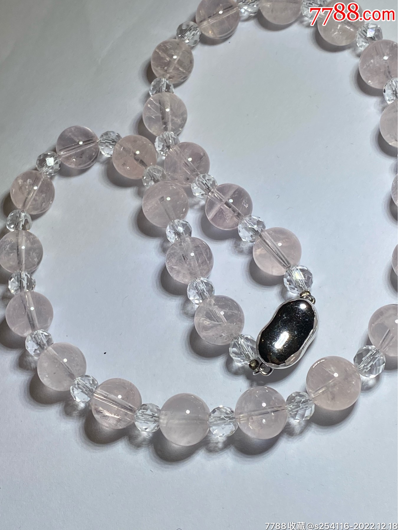 日本产天然石粉水晶白水晶项链长43cm最大珠10mm重47克纯银925挂钩