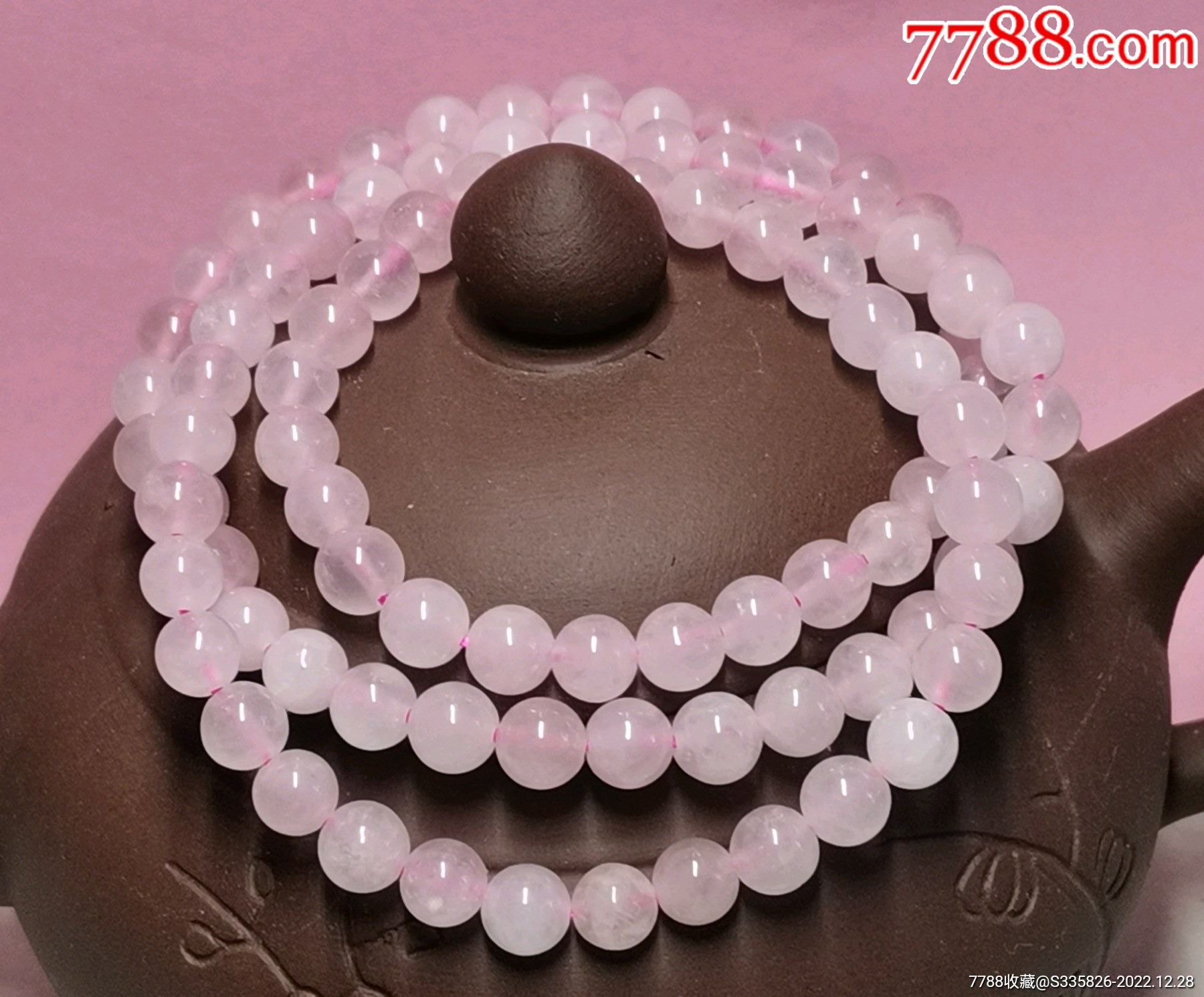 天然精品马达加斯加进口粉水晶圆珠多圈女士手串一条实物拍摄粉色水晶