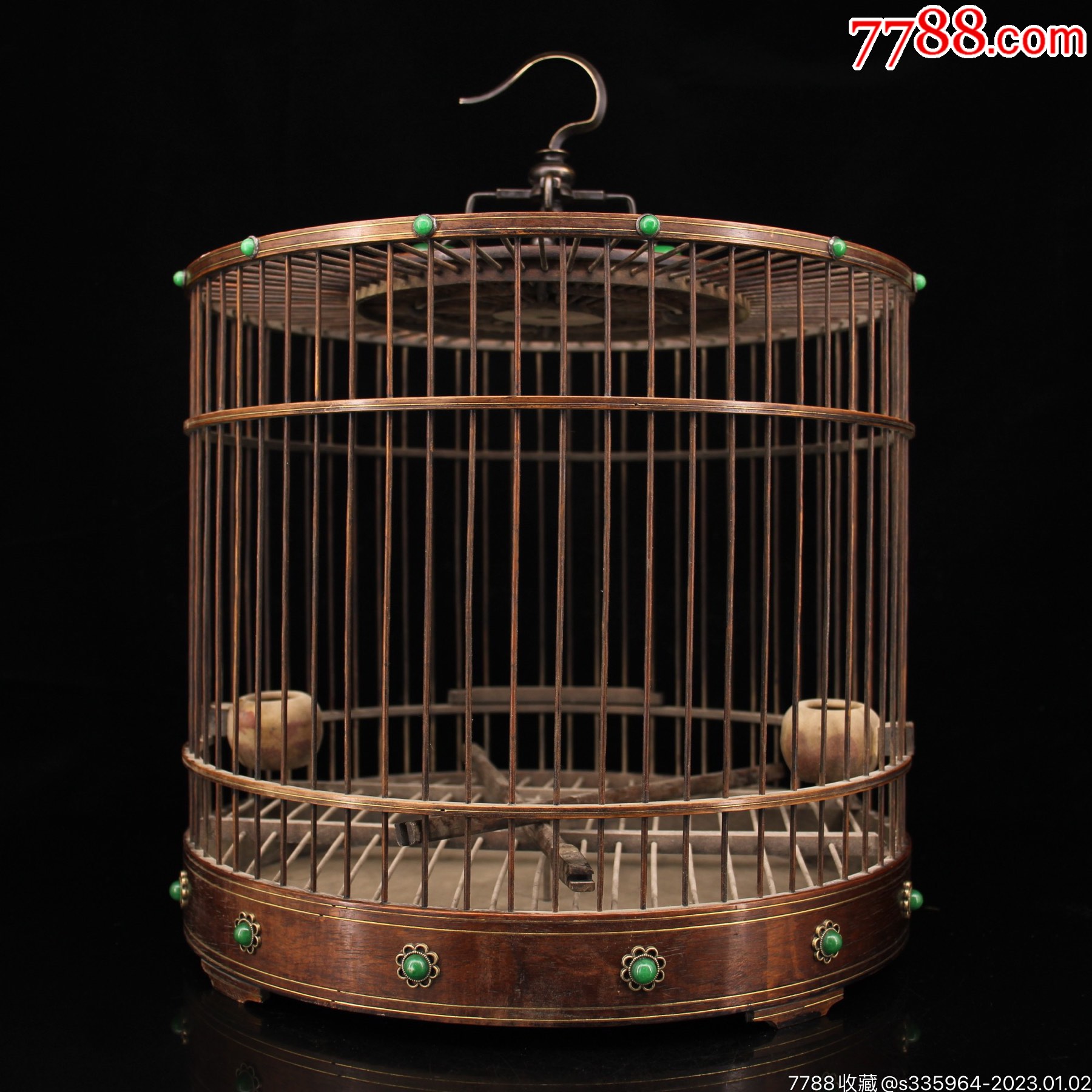 竹制【鸟笼】两件，均带鸟食罐，-鸟笼/鸟架/鸟房-7788收藏