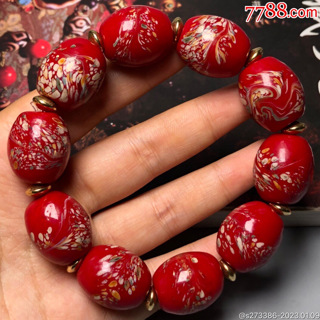 回流老琉璃绿凤尾手链尺寸约:21*18毫米*10颗琉璃自古以来都是_价格