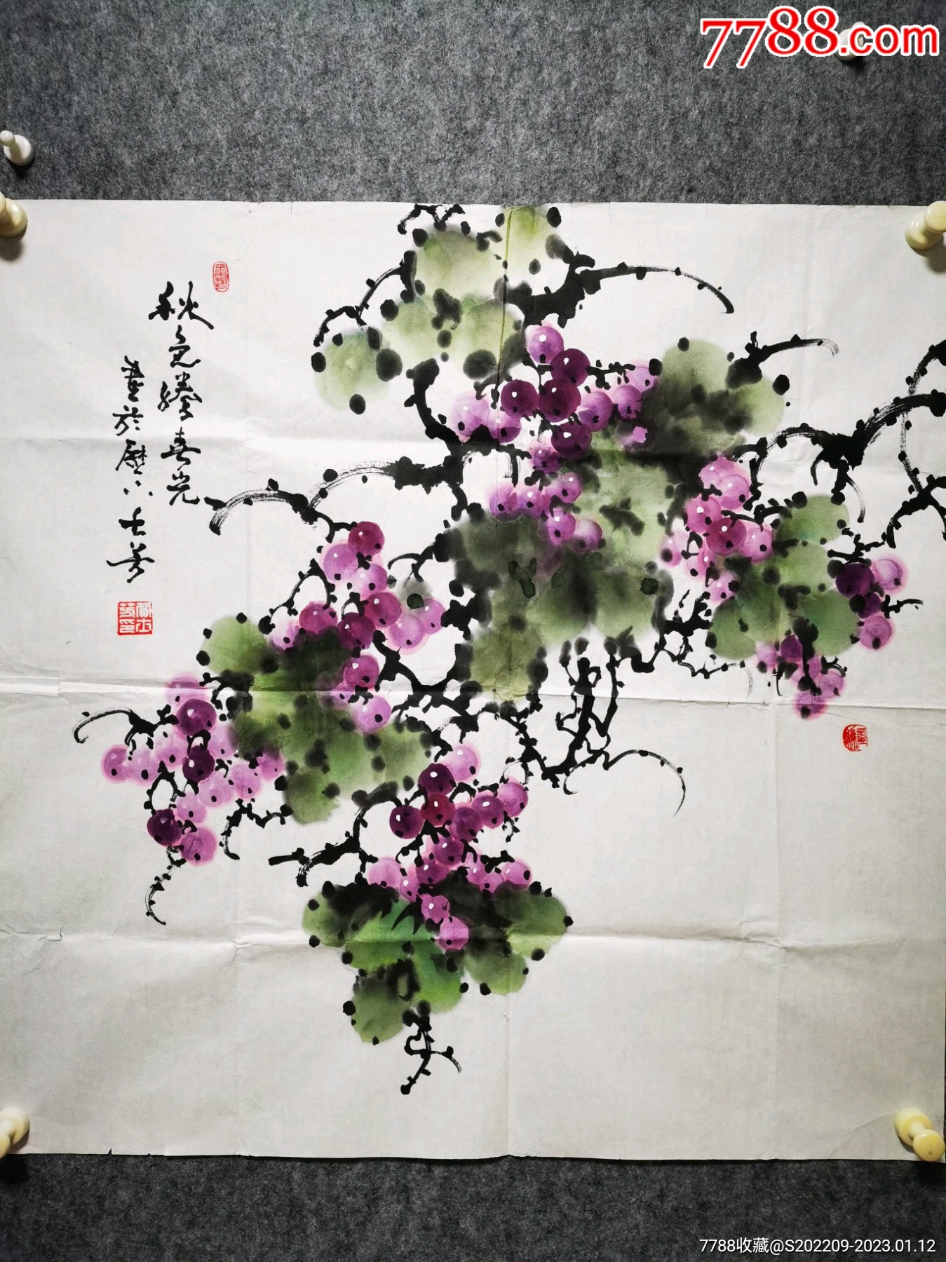 精品葡萄一副，作者自查，尺寸68/68_花鸟国画原作_润禾艺术【7788收藏__收藏热线】