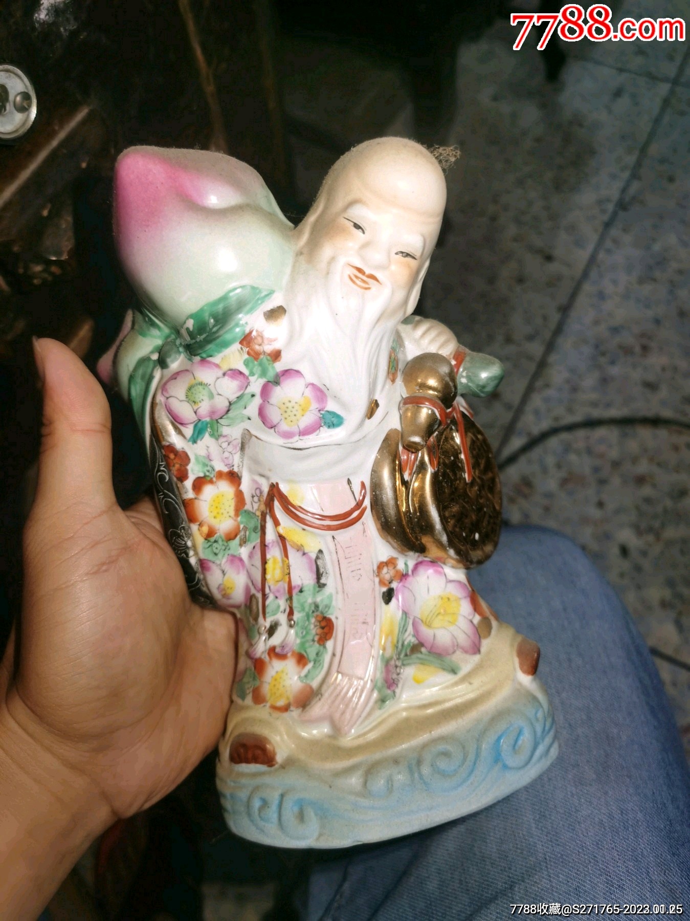 老枫溪彩绘百花瓷塑寿星献桃_价格19元【一城杂货铺】_第1张