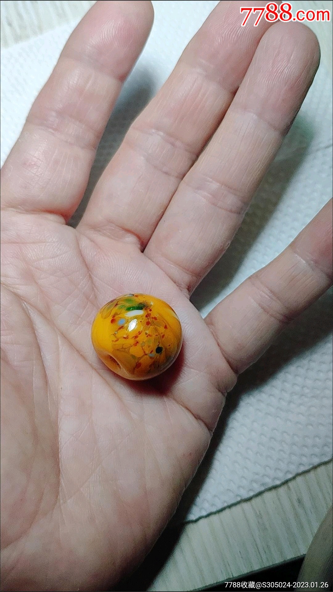 琉璃黄色凤纹圆珠手串_玻璃珠/球_陶诚信古玩店【7788收藏__收藏热线