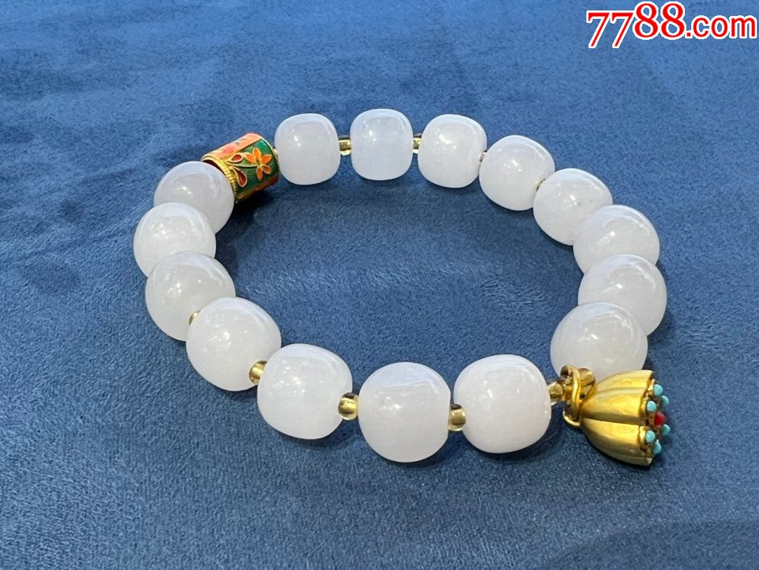 新疆羊脂白金丝玉型珠手串编号:z900825尺寸:8*10mm_价格8元【诚信为