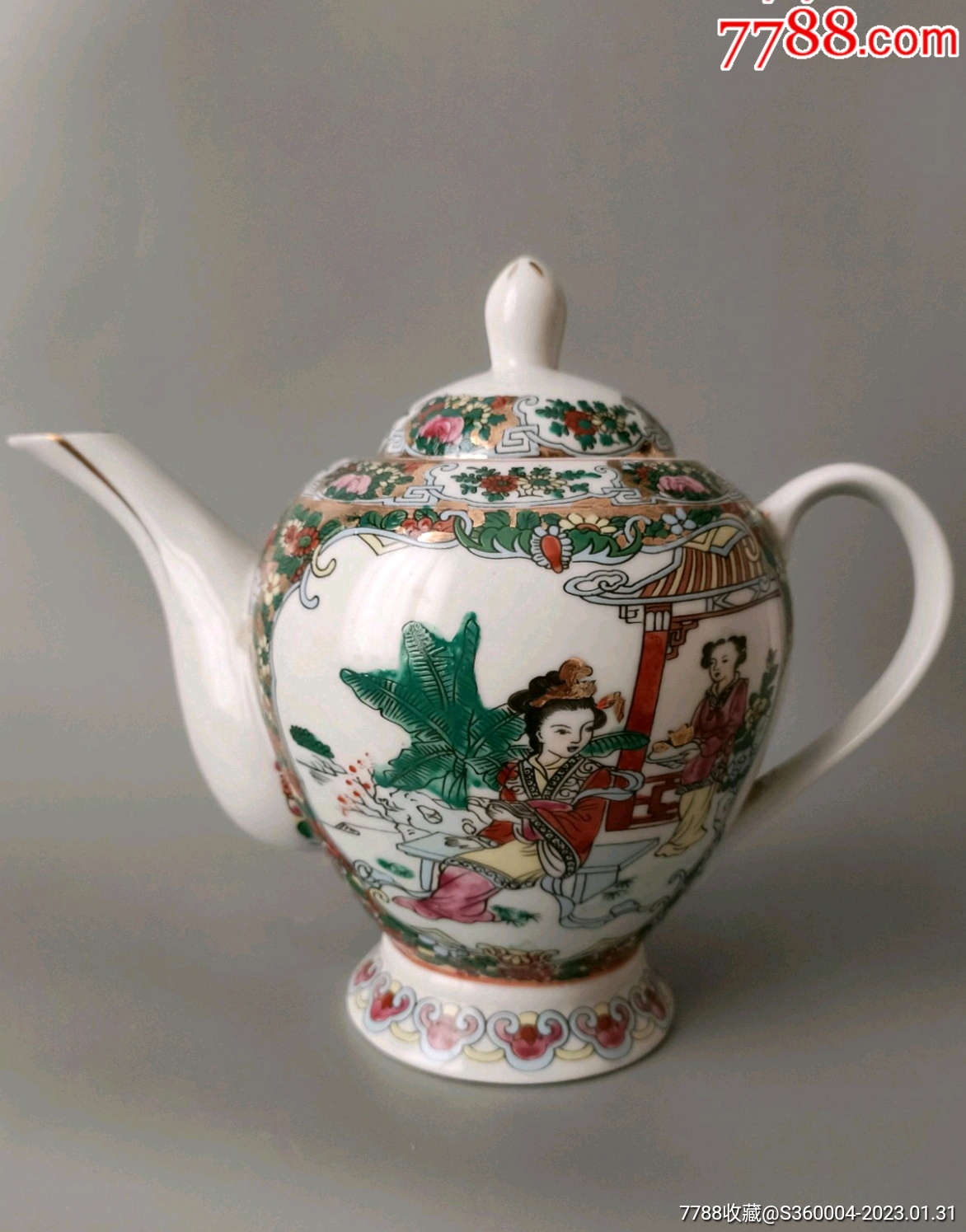 六七十年代广彩描金三娘教子大茶壶(已鉴定)_价格205元_第1张