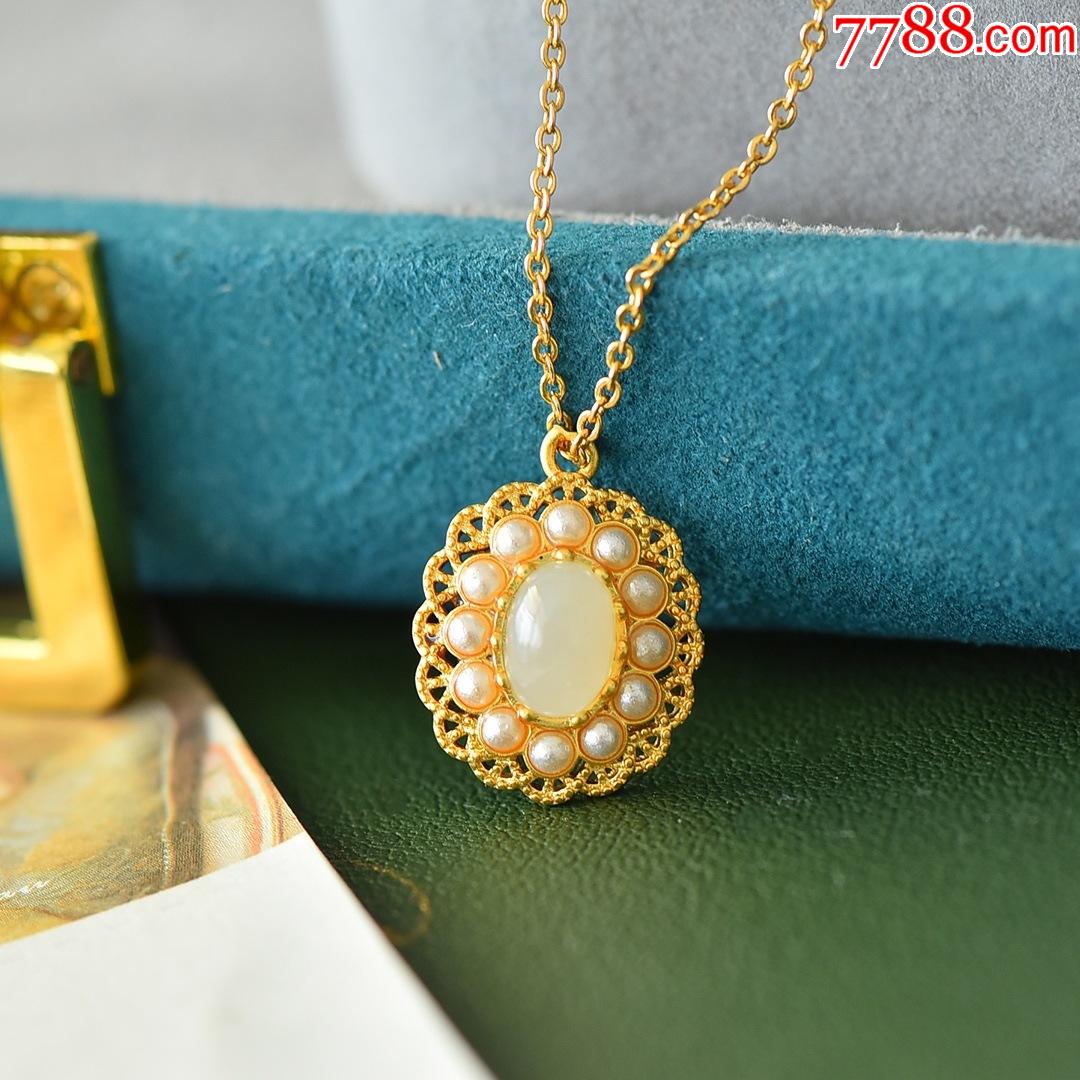 镶嵌和田玉珍珠蛋面精美吊坠【编号】10084-6#【规格】5×7_价格8元