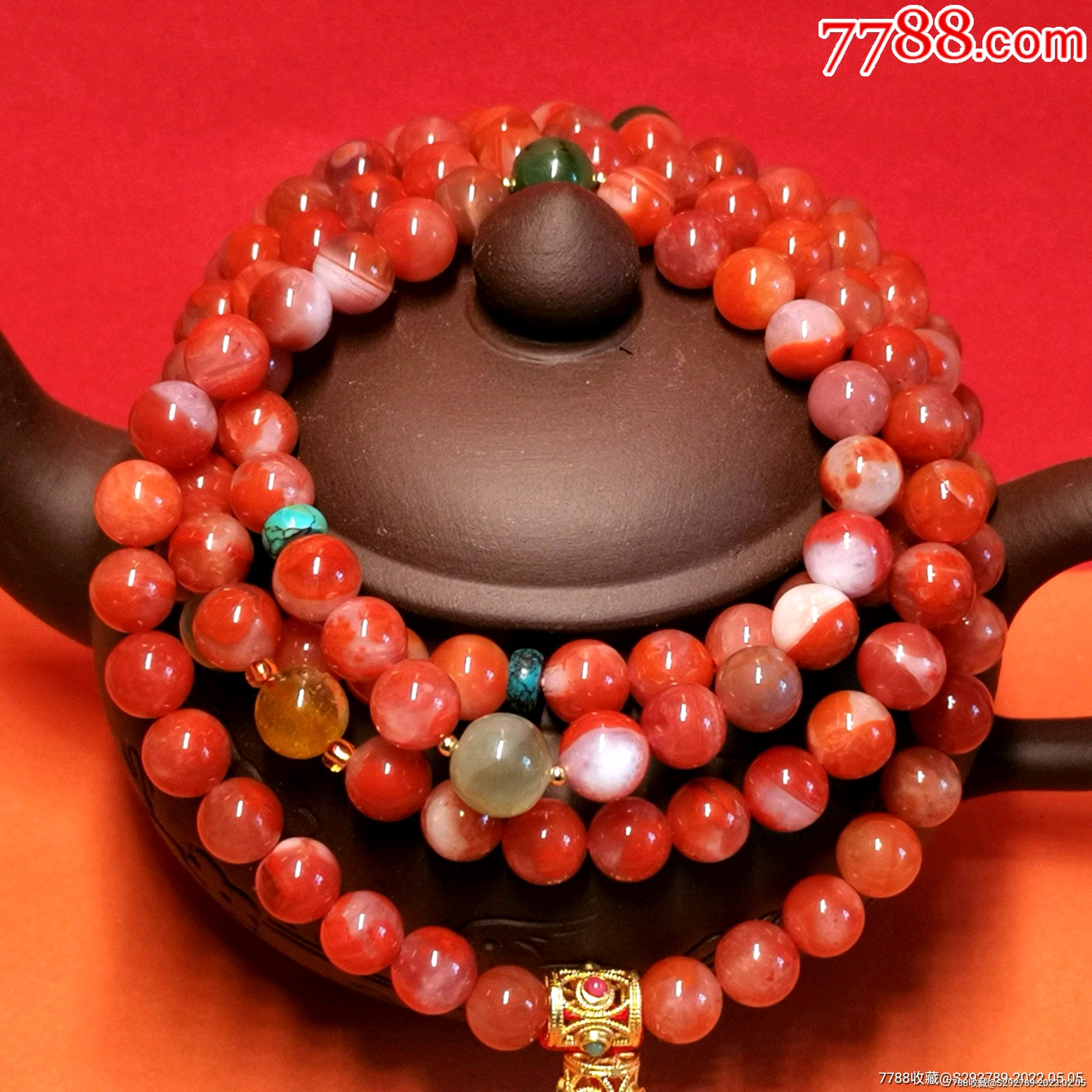 天然保山南红冰红108颗佛珠项链挂件(也可以做多圈手链),【描述】尺寸