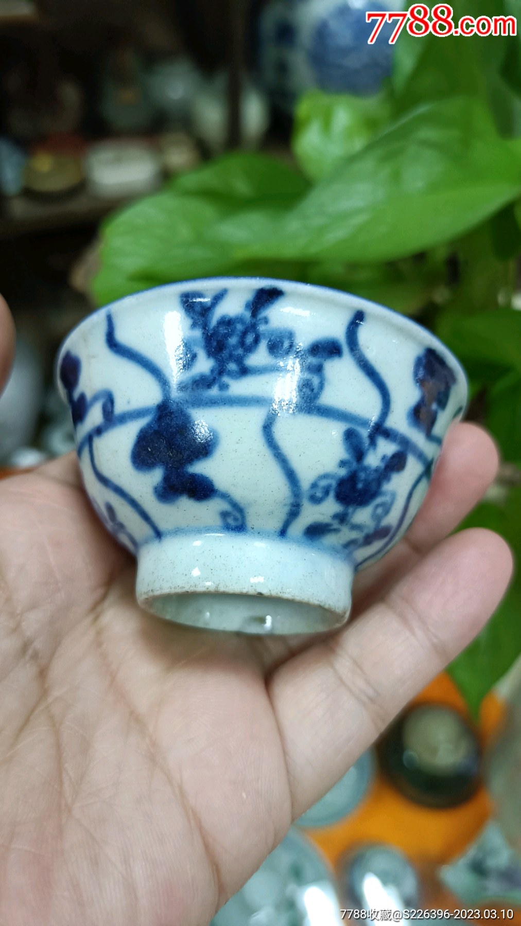 清代,灵芝纹茶杯_青花瓷_图片鉴赏_收藏价值_7788怀表收藏