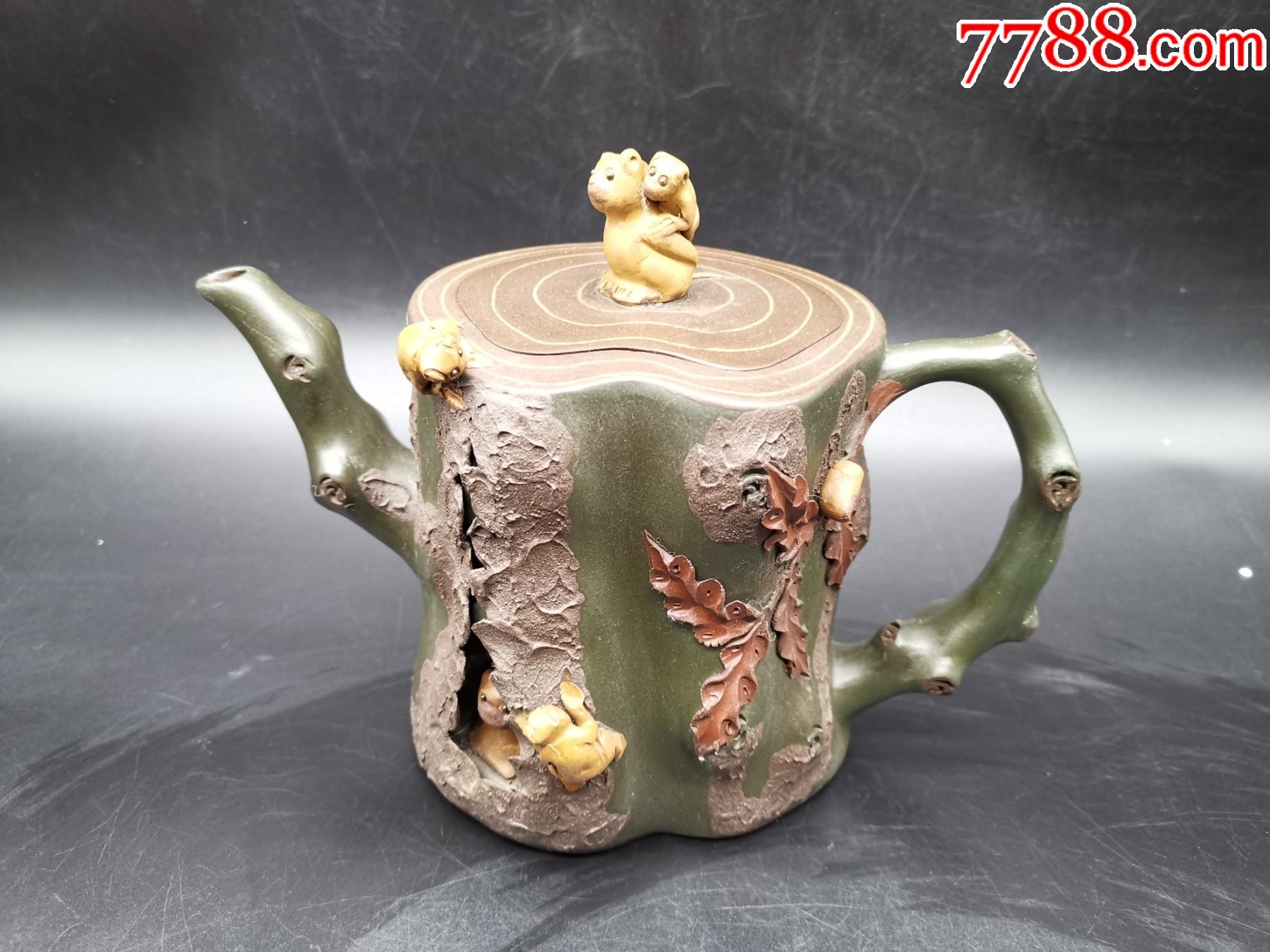 放漏双色老紫泥猴子树桩紫砂壶早期旧藏精品珍藏低价格拍卖