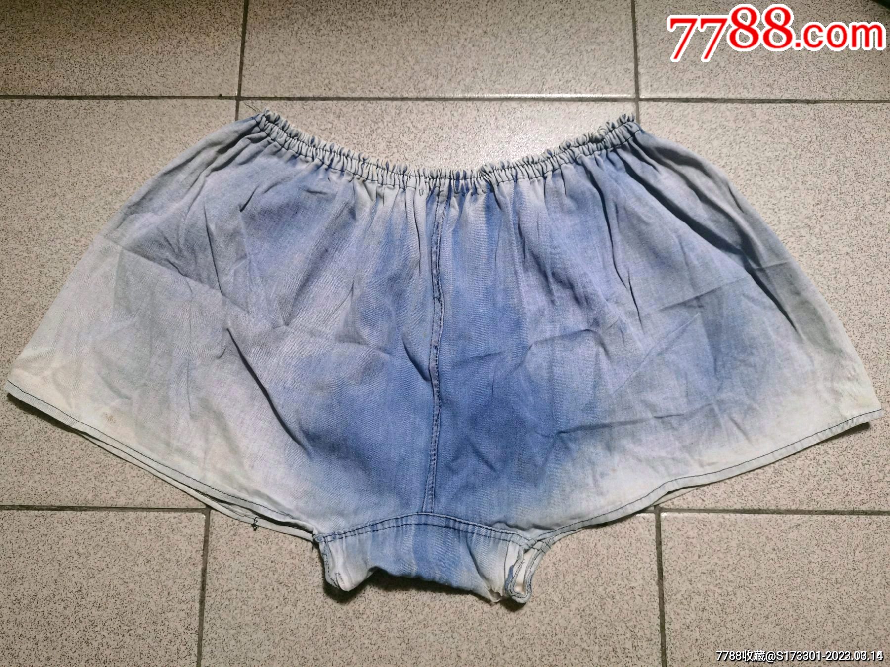 蓝布裤衩裤头短裤褪色