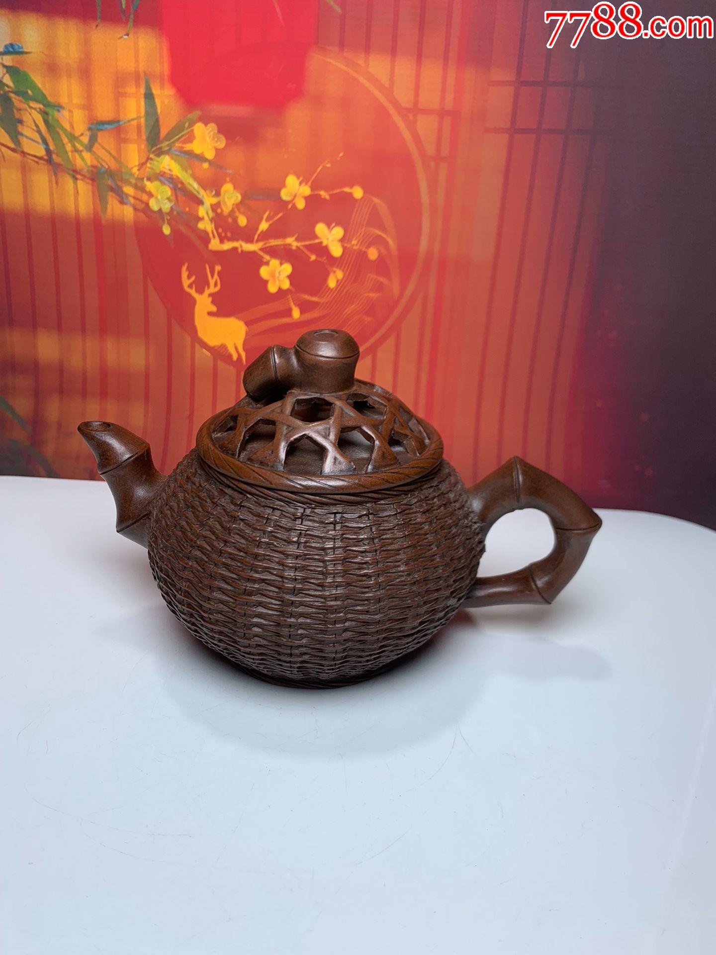 放漏3紫泥竹扁紫砂壶早期旧藏精品珍藏低价格拍卖