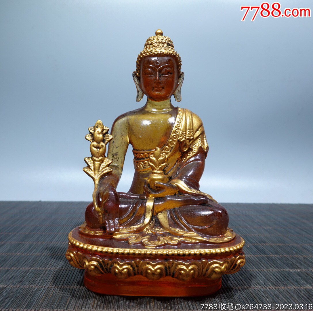 旧藏琉璃鎏金药师佛,长8cm,宽6cm,高13.5cm,重520g,_价格199元_第1张